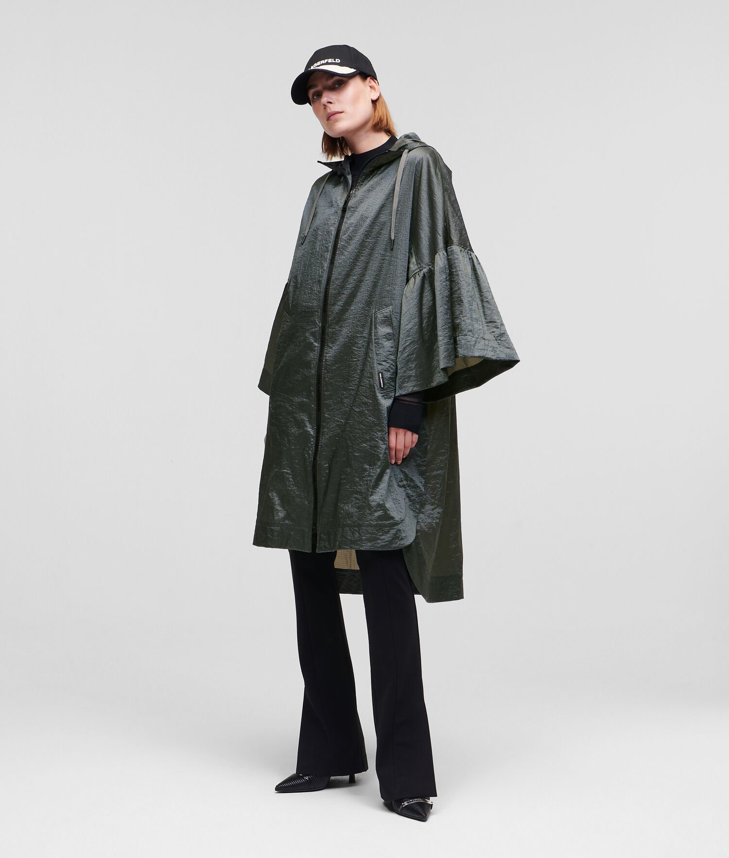 Grey Women's Karl Lagerfeld Ruffle Sleeve Parka Jackets | TH341ODHZ