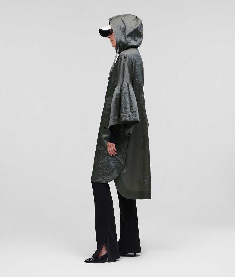 Grey Women's Karl Lagerfeld Ruffle Sleeve Parka Jackets | TH341ODHZ