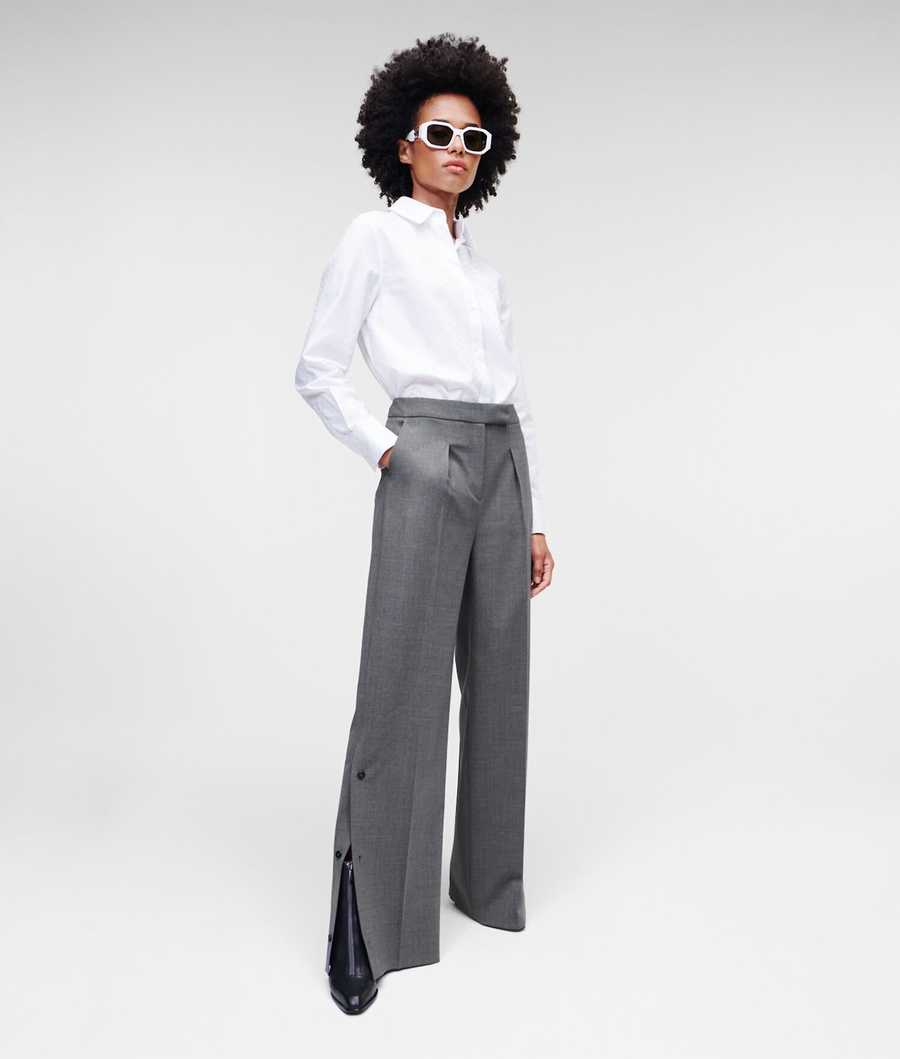 Grey Women's Karl Lagerfeld Wide-leg Pants | TH016IGCZ