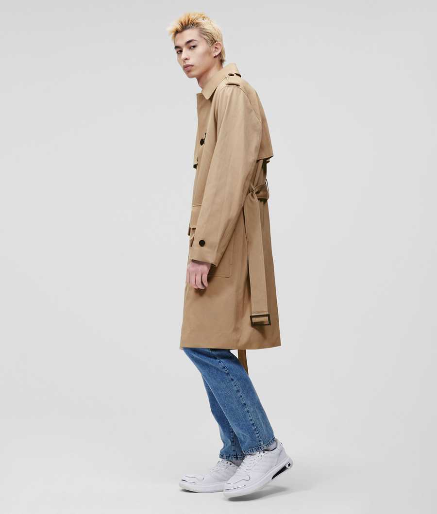 Khaki Men's Karl Lagerfeld With Belt Trench Coat | TH540YDBX