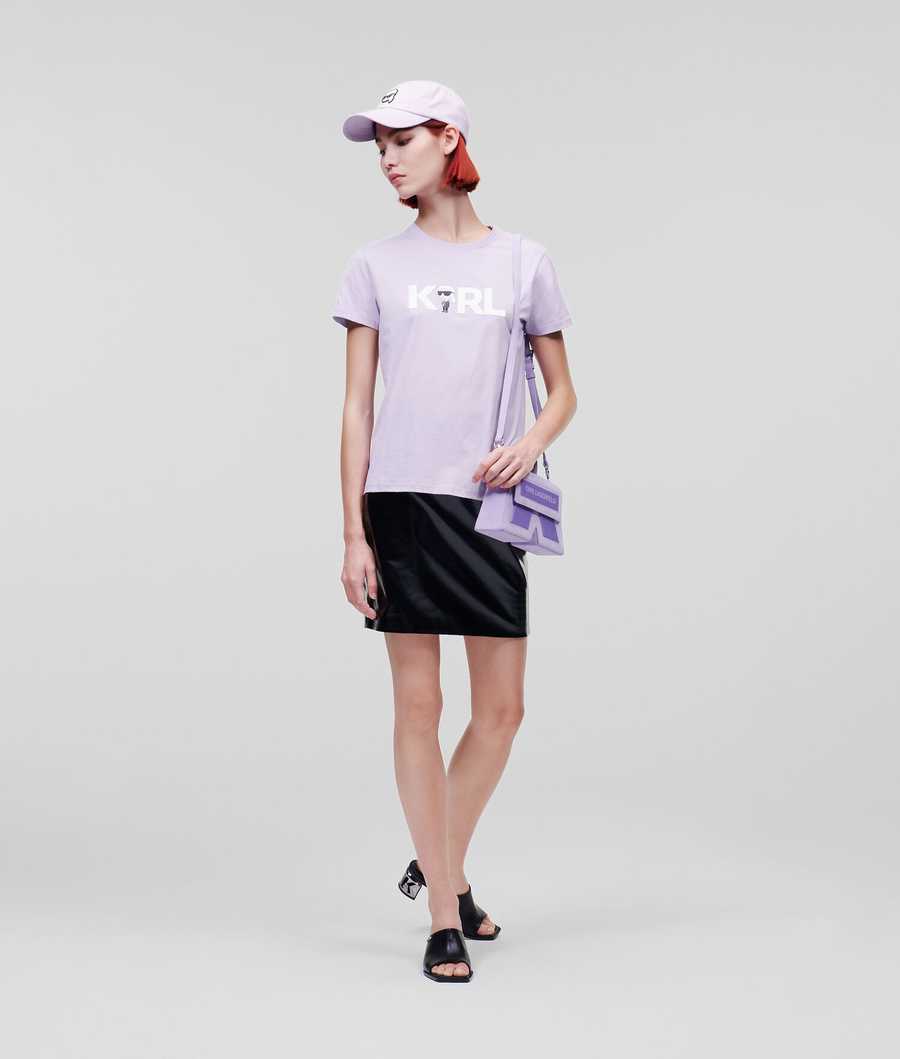 Lavender Women's Karl Lagerfeld Ikonik 2.0 Karl Logo T-Shirts | TH105FBKX