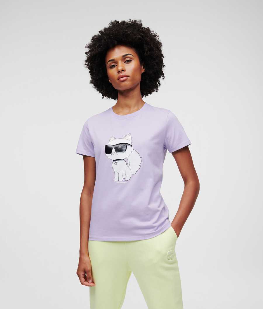 Lavender Women's Karl Lagerfeld Ikonik 2.0 Choupette T-Shirts | TH916VIWU