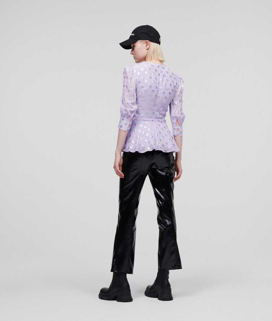 Lavender Women's Karl Lagerfeld Metallic Kl Monogram Blouses | TH053QGKP