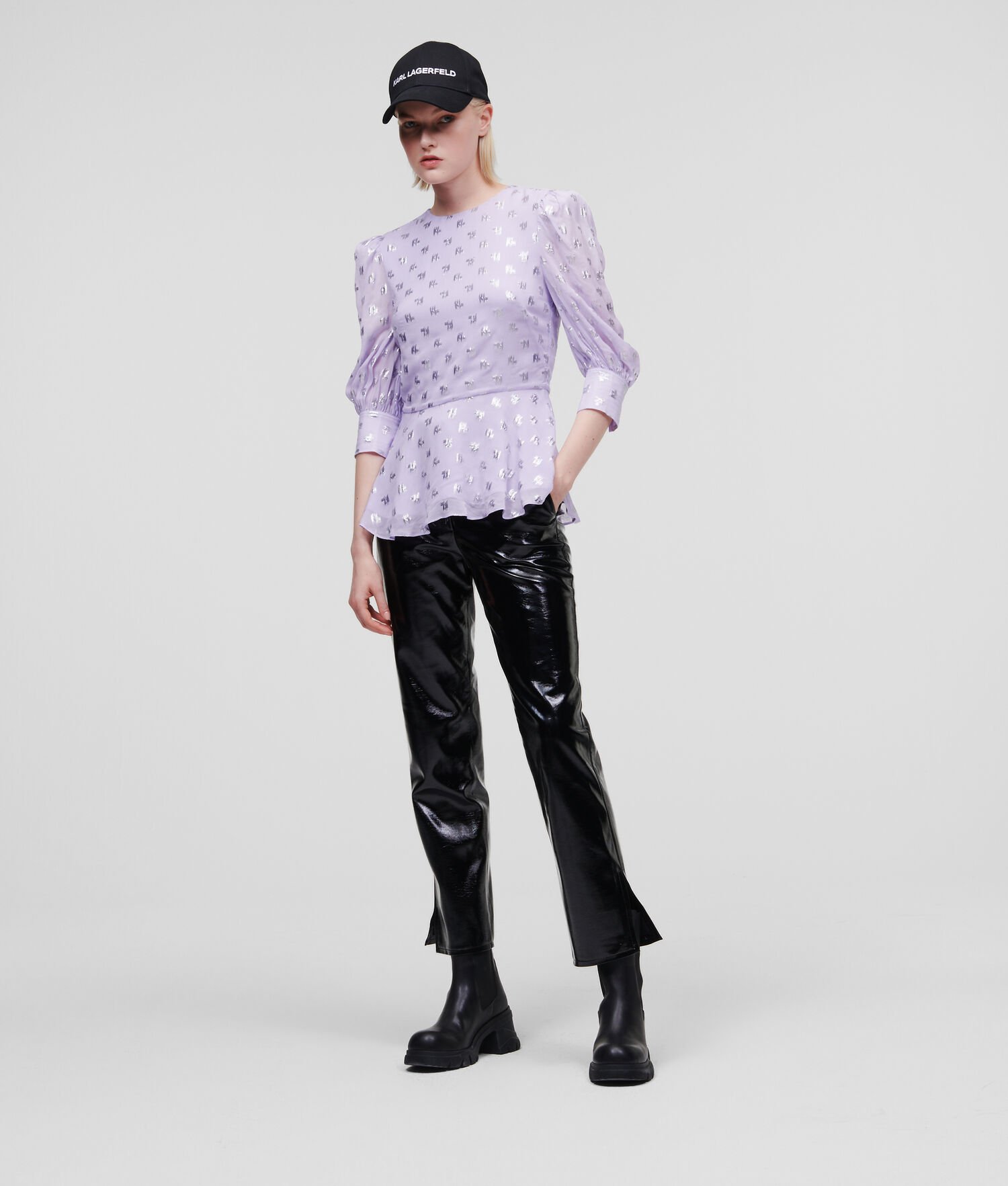 Lavender Women's Karl Lagerfeld Metallic Kl Monogram Blouses | TH053QGKP