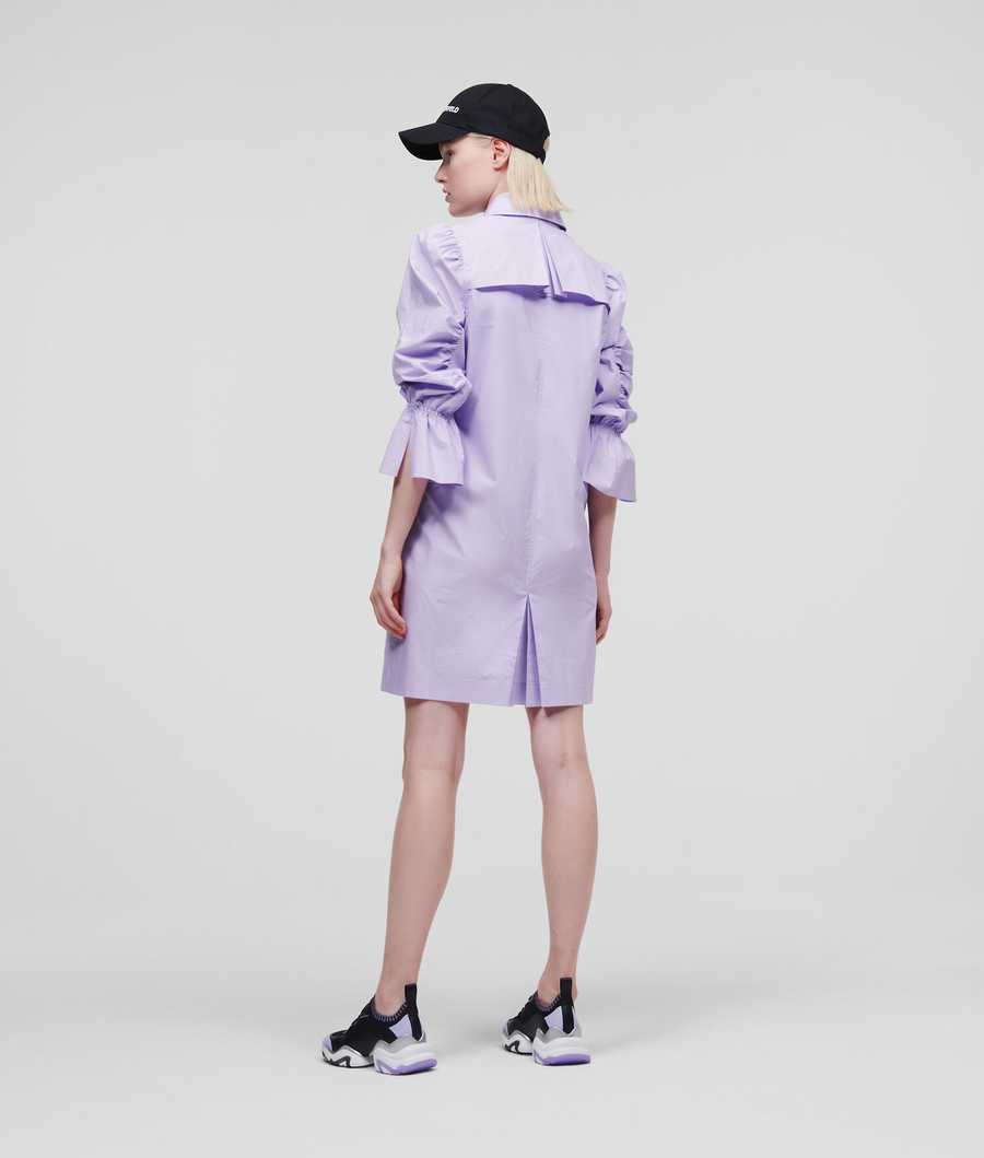 Lavender Women's Karl Lagerfeld Puff-sleeve Poplin Dresses | TH180OCFQ