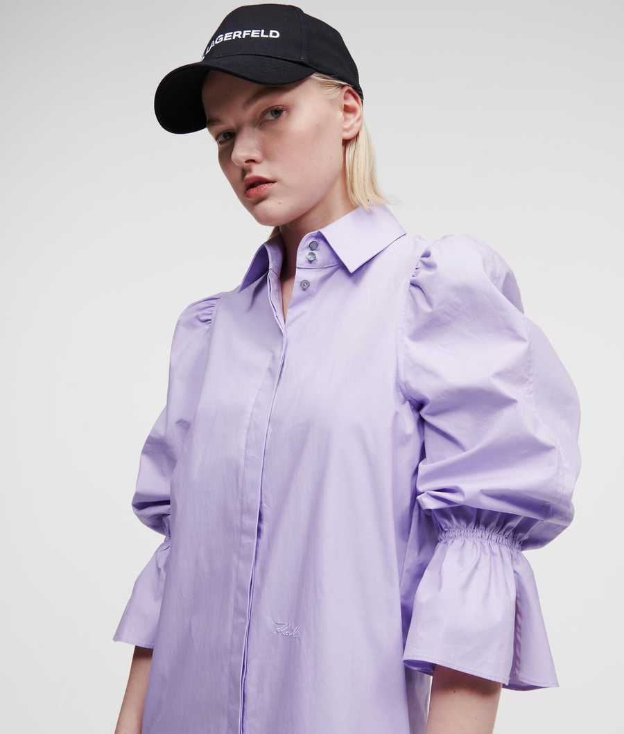 Lavender Women's Karl Lagerfeld Puff-sleeve Poplin Dresses | TH180OCFQ