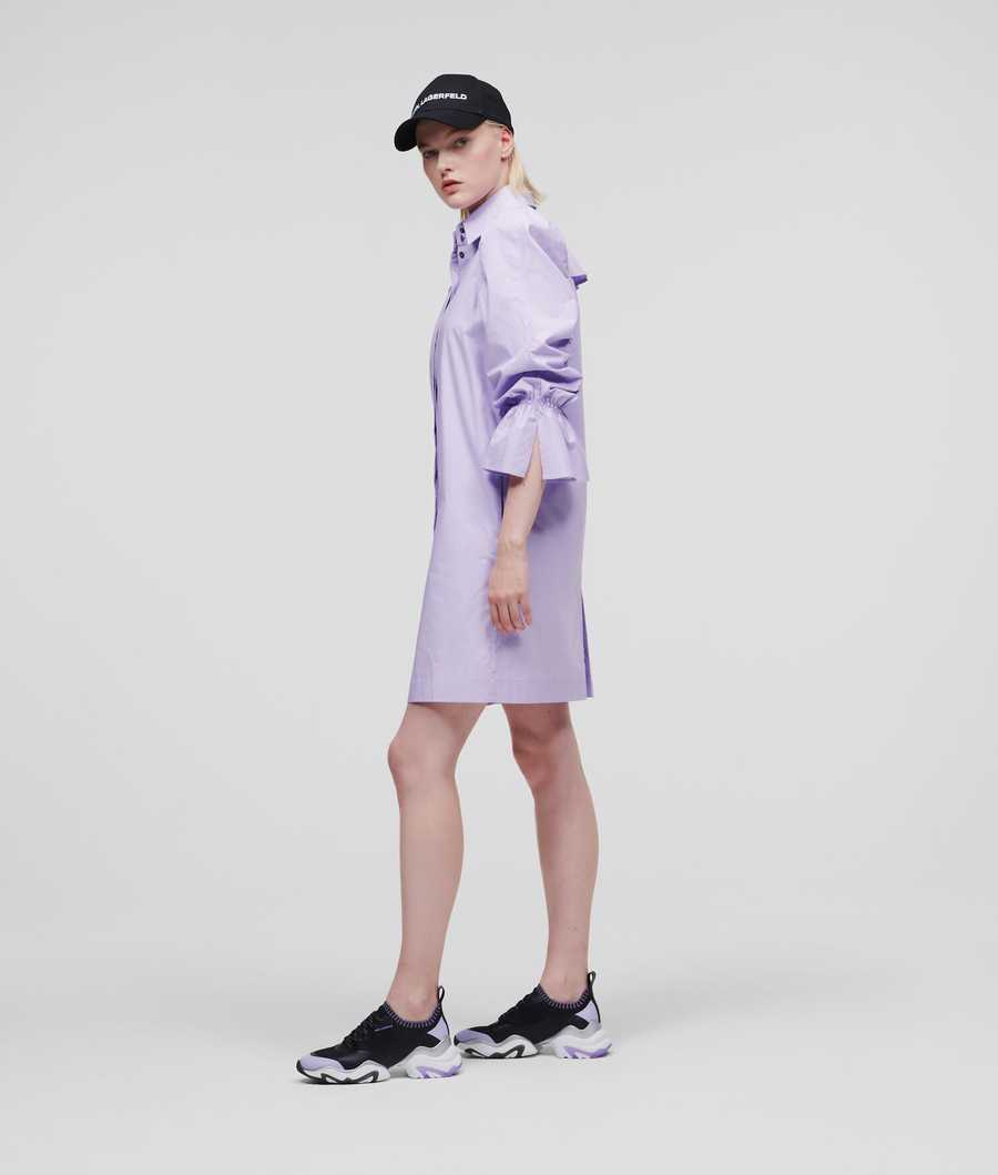 Lavender Women's Karl Lagerfeld Puff-sleeve Poplin Dresses | TH180OCFQ