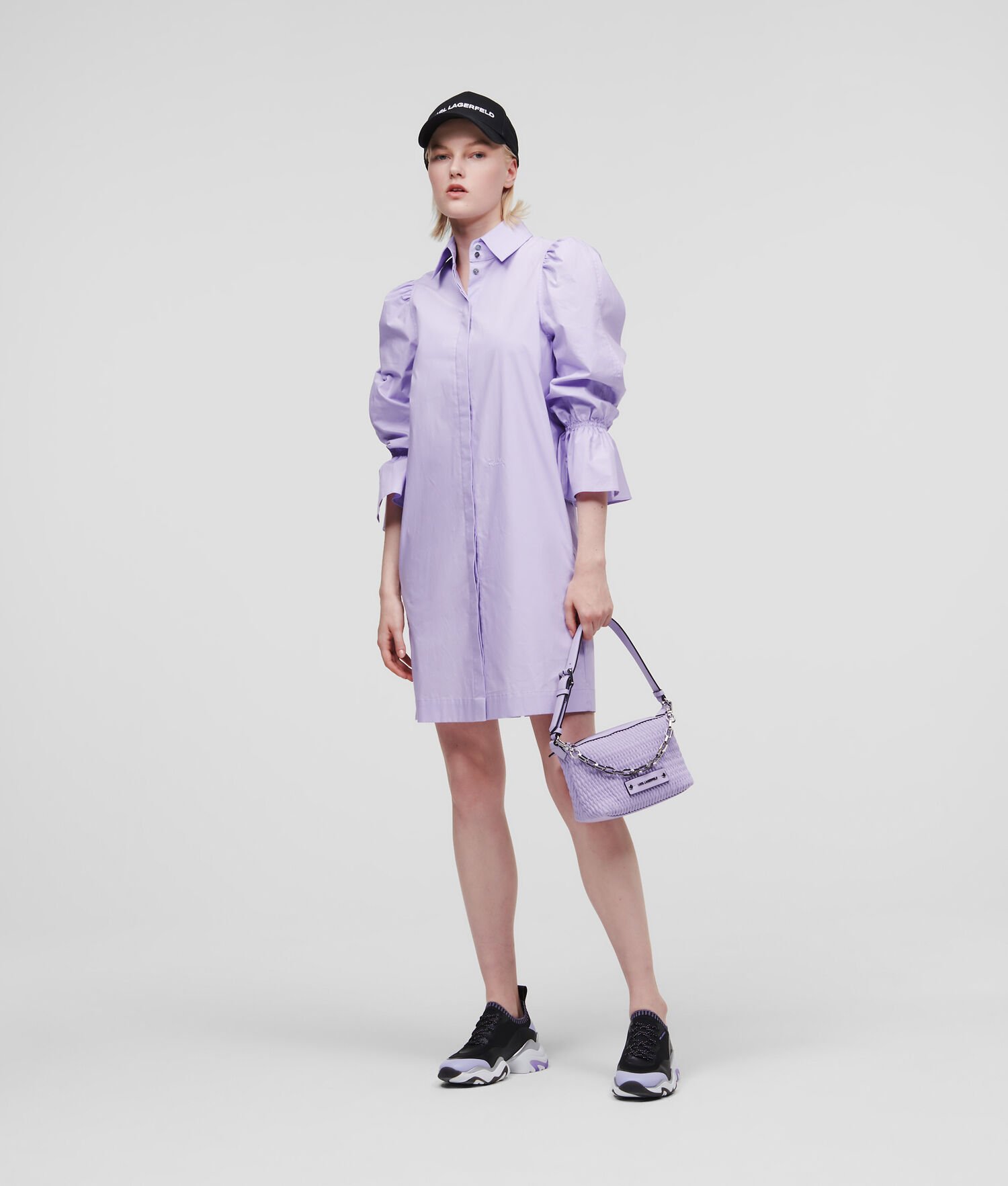 Lavender Women's Karl Lagerfeld Puff-sleeve Poplin Dresses | TH180OCFQ