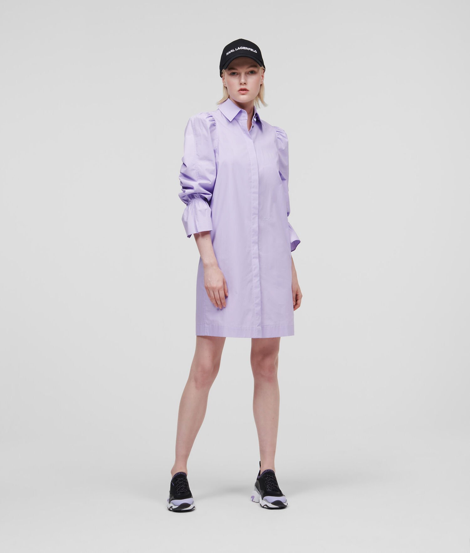 Lavender Women\'s Karl Lagerfeld Puff-sleeve Poplin Dresses | TH180OCFQ