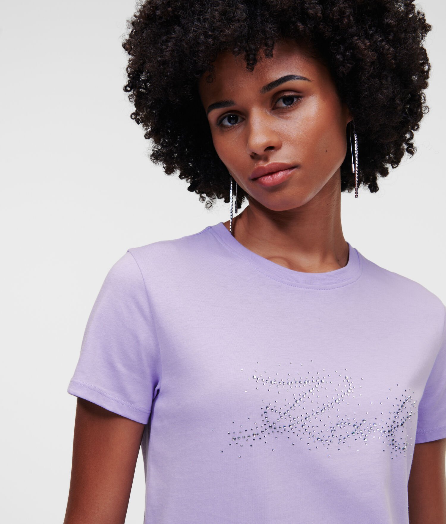 Lavender Women's Karl Lagerfeld Rhinestone Signature T-Shirts | TH910GDLX