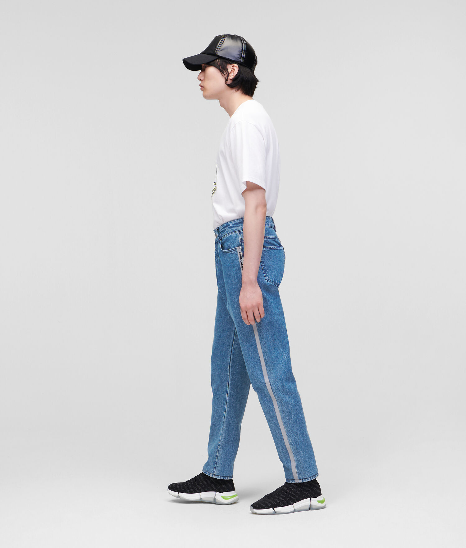 Light Blue Men's Karl Lagerfeld Relaxed-fit With Reflective Logo Tape Jeans | TH053RNWC