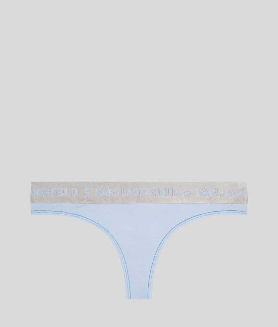 Light Blue Women\'s Karl Lagerfeld Metallic Logo Thong Underwear | TH507HSOT