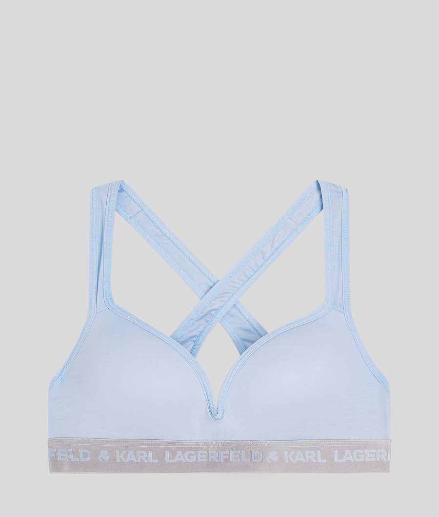 Light Blue Women\'s Karl Lagerfeld Metallic Logo Padded Bra Underwear | TH634TKRY