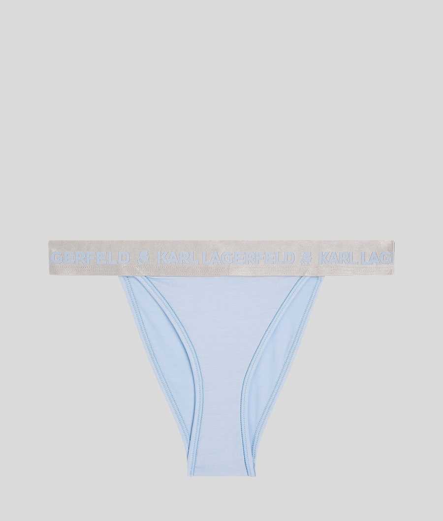 Light Blue Women\'s Karl Lagerfeld Metallic Logo Brazilian Briefs Underwear | TH827XVOG