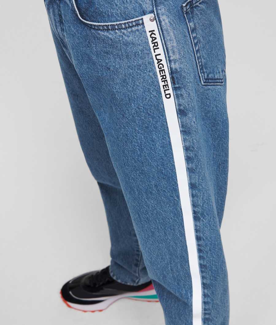 Light Blue Women's Karl Lagerfeld Relaxed-fit With Reflective Logo Tape Jeans | TH164XBLV