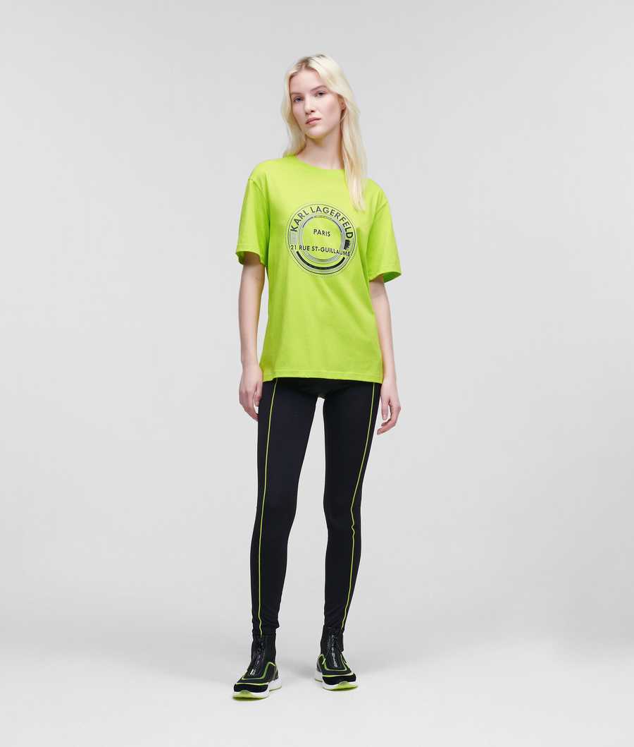 Light Green Women's Karl Lagerfeld Rue St-guillaume Circle Logo T-Shirts | TH812DAPH