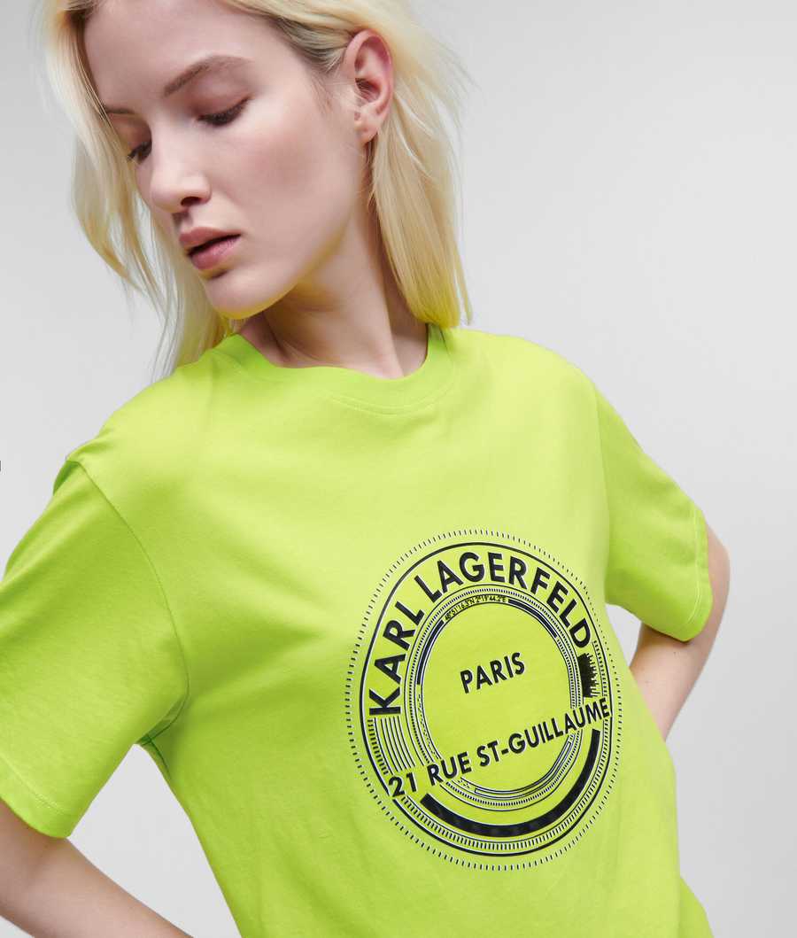 Light Green Women\'s Karl Lagerfeld Rue St-guillaume Circle Logo T-Shirts | TH812DAPH