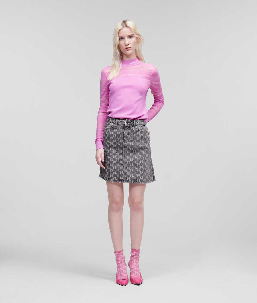 Light Grey Women's Karl Lagerfeld Color-block Kl Monogram Denim Skirts | TH651XKCR