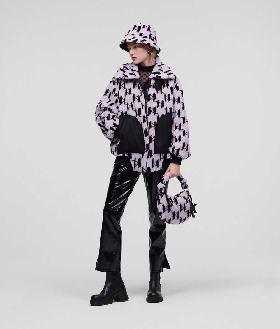 Light Purple / Black Women's Karl Lagerfeld Kl Monogram Faux-shearling Bomber Jackets | TH514KGUI