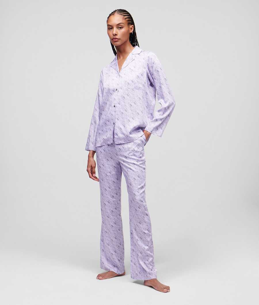 Light Purple Women's Karl Lagerfeld Ikonik 2.0 Long-sleeved Pyjama Set Sleepwear | TH849SEMI