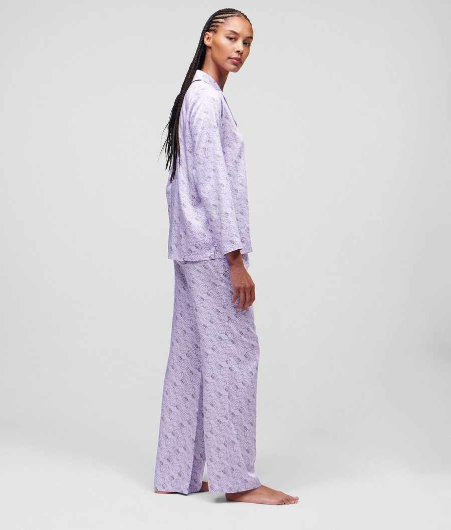 Light Purple Women's Karl Lagerfeld Ikonik 2.0 Long-sleeved Pyjama Set Sleepwear | TH849SEMI