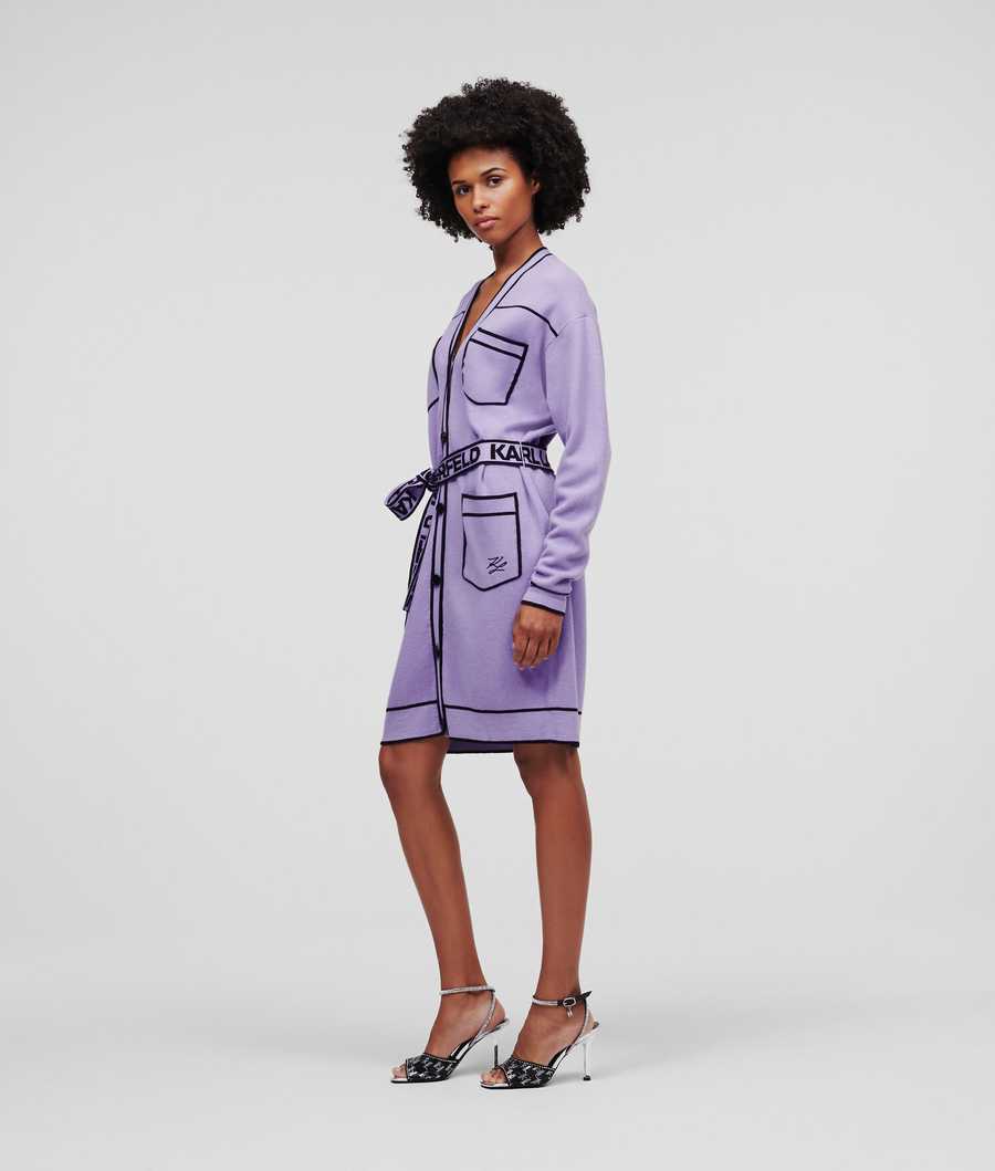 Light Purple Women's Karl Lagerfeld Karl Logo Belted Knitwear | TH382ZOKY