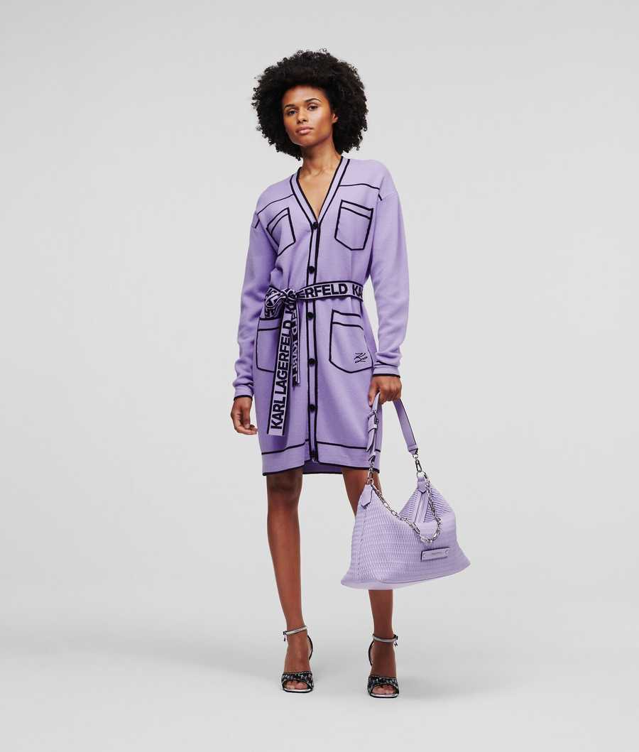 Light Purple Women's Karl Lagerfeld Karl Logo Belted Knitwear | TH382ZOKY