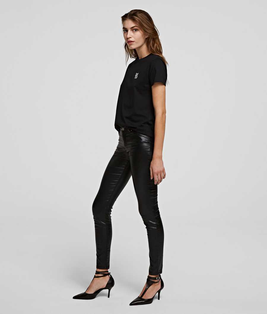 Metal Black Women's Karl Lagerfeld Metallic Skinny Jeans | TH248HXJT