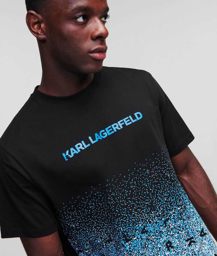 Navy Men's Karl Lagerfeld Digital Dégradé Logo T-Shirts | TH502KWPC