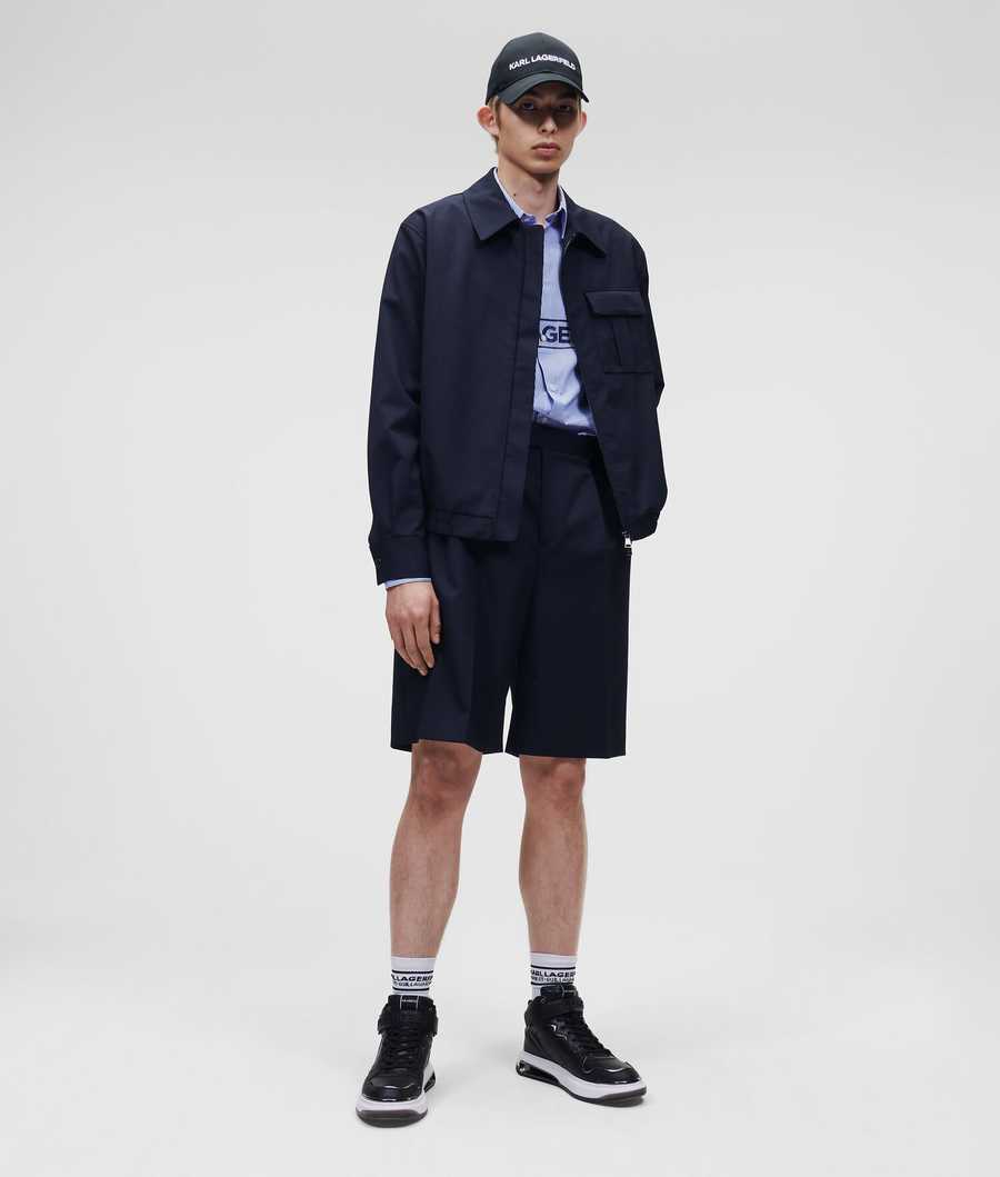 Navy Men's Karl Lagerfeld Karl Logo Tailored Blouson Jackets | TH809FVAD