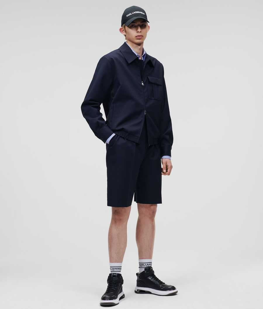 Navy Men's Karl Lagerfeld Karl Logo Tailored Blouson Jackets | TH809FVAD