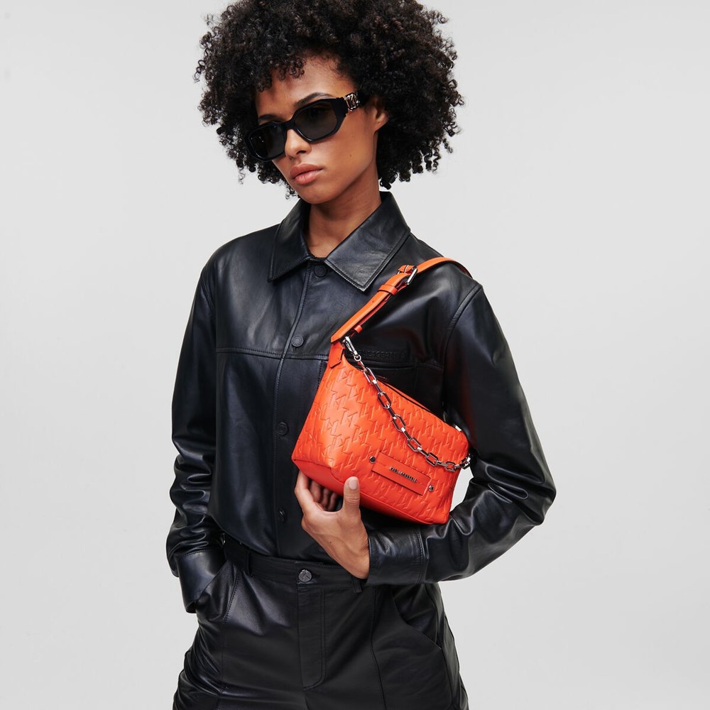 Orange Women's Karl Lagerfeld K/Kushion Monogram-embossed Baguette Bag | TH623BWLT