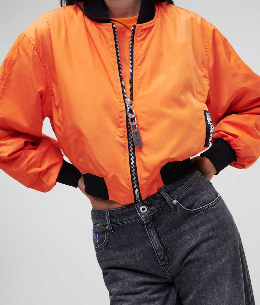 Orange Women's Karl Lagerfeld Klj Cropped Bomber Jackets | TH063UDFK