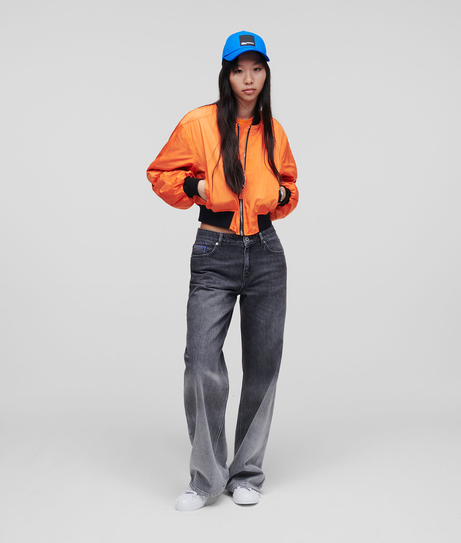 Orange Women's Karl Lagerfeld Klj Cropped Bomber Jackets | TH063UDFK