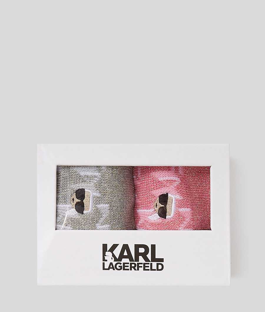 Pink / Multicolor Women's Karl Lagerfeld Ikonik Karl Monogram Socks - 2 Pack Underwear | TH163GZSW