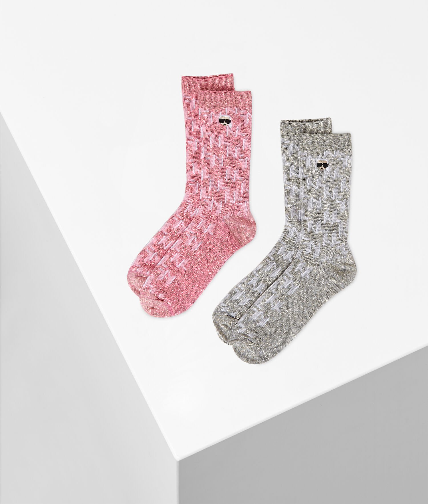 Pink / Multicolor Women\'s Karl Lagerfeld Ikonik Karl Monogram Socks - 2 Pack Underwear | TH163GZSW