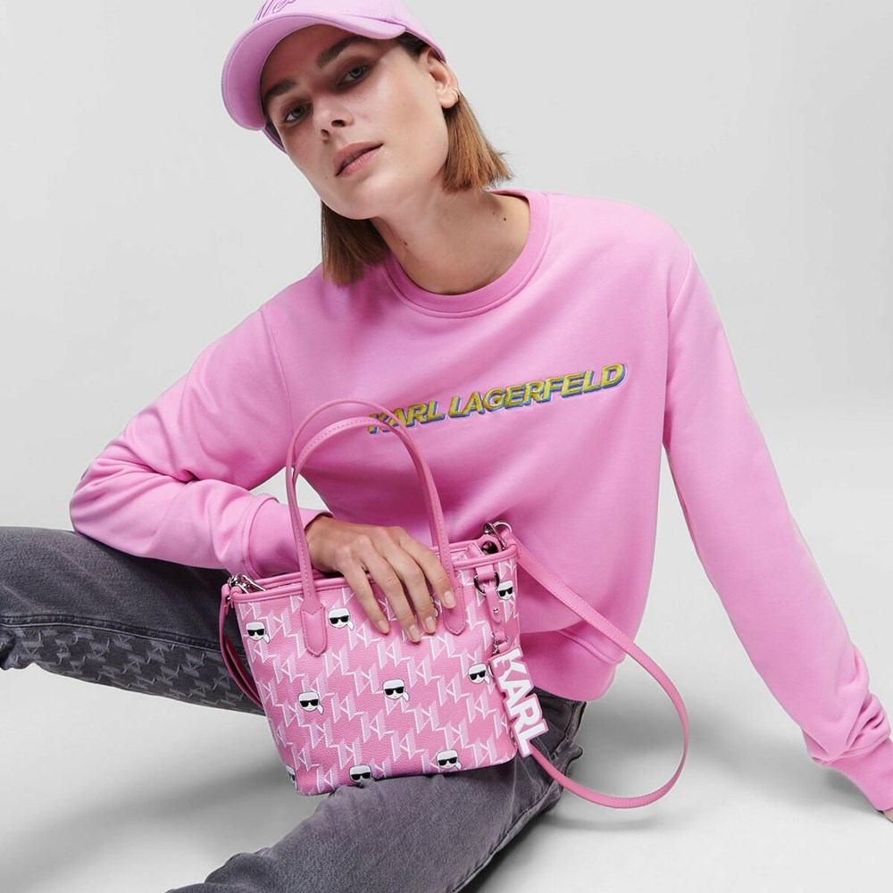 Pink Multicolor Women's Karl Lagerfeld K/Ikonik Monogram Small All-over-print Tote Bags | TH248IZOA