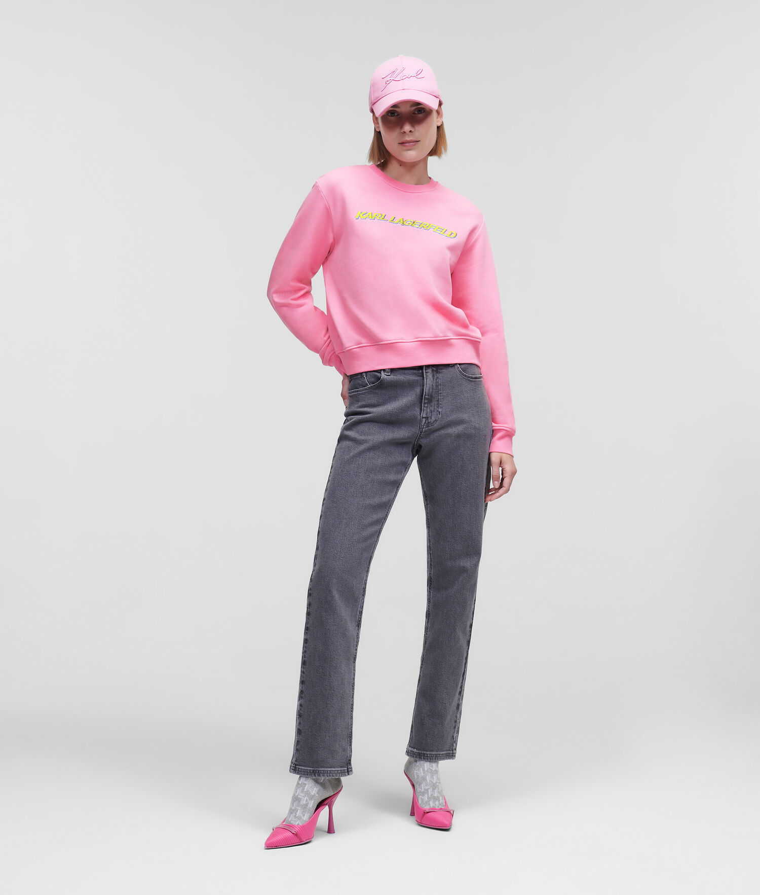 Pink Women's Karl Lagerfeld Cropped Karl Future Logo Sweatshirts | TH187ANGZ