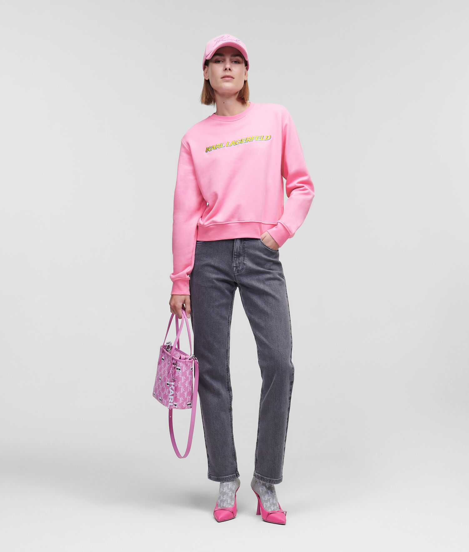 Pink Women's Karl Lagerfeld Cropped Karl Future Logo Sweatshirts | TH187ANGZ