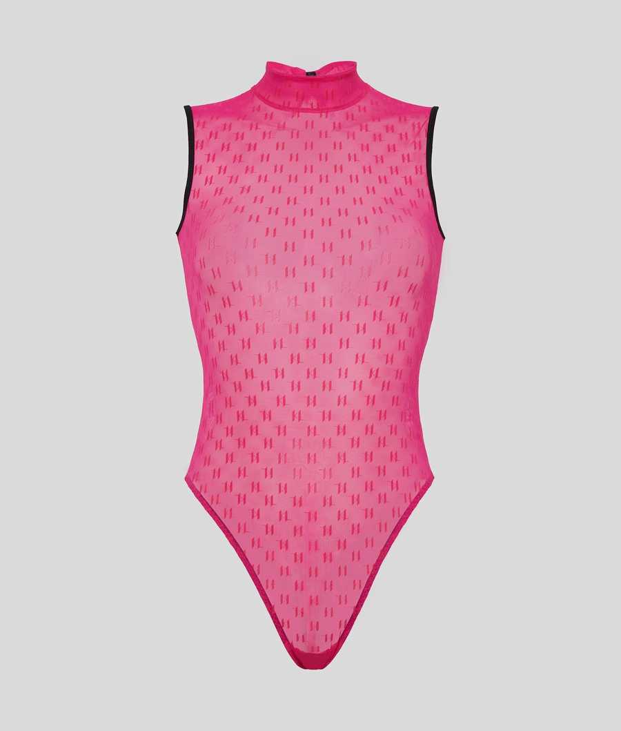 Pink Women's Karl Lagerfeld High-neck Kl Monogram Bodysuit Underwear | TH391EBNW