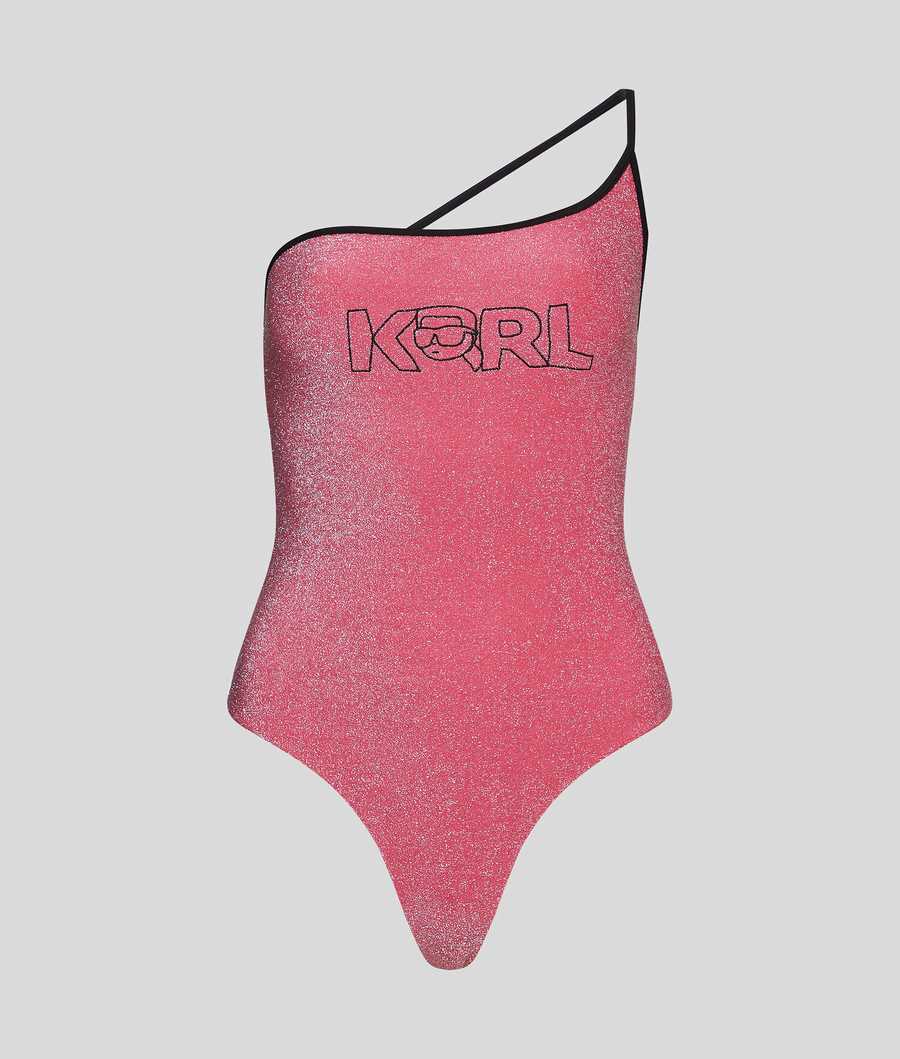 Pink Women's Karl Lagerfeld Ikonik 2.0 Lurex Swimsuits Beachwear | TH460LWNQ