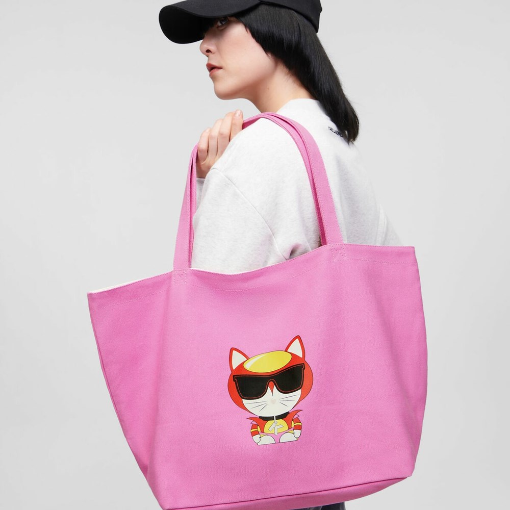 Pink Women's Karl Lagerfeld K/Heroes Canvas Shopper Tote Bags | TH210TVFP