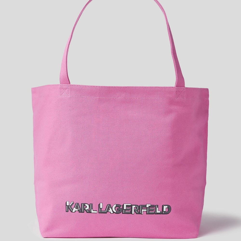 Pink Women's Karl Lagerfeld K/Heroes Canvas Shopper Tote Bags | TH210TVFP