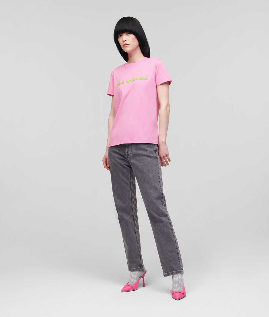 Pink Women's Karl Lagerfeld Karl Future Logo T-Shirts | TH517HFLE