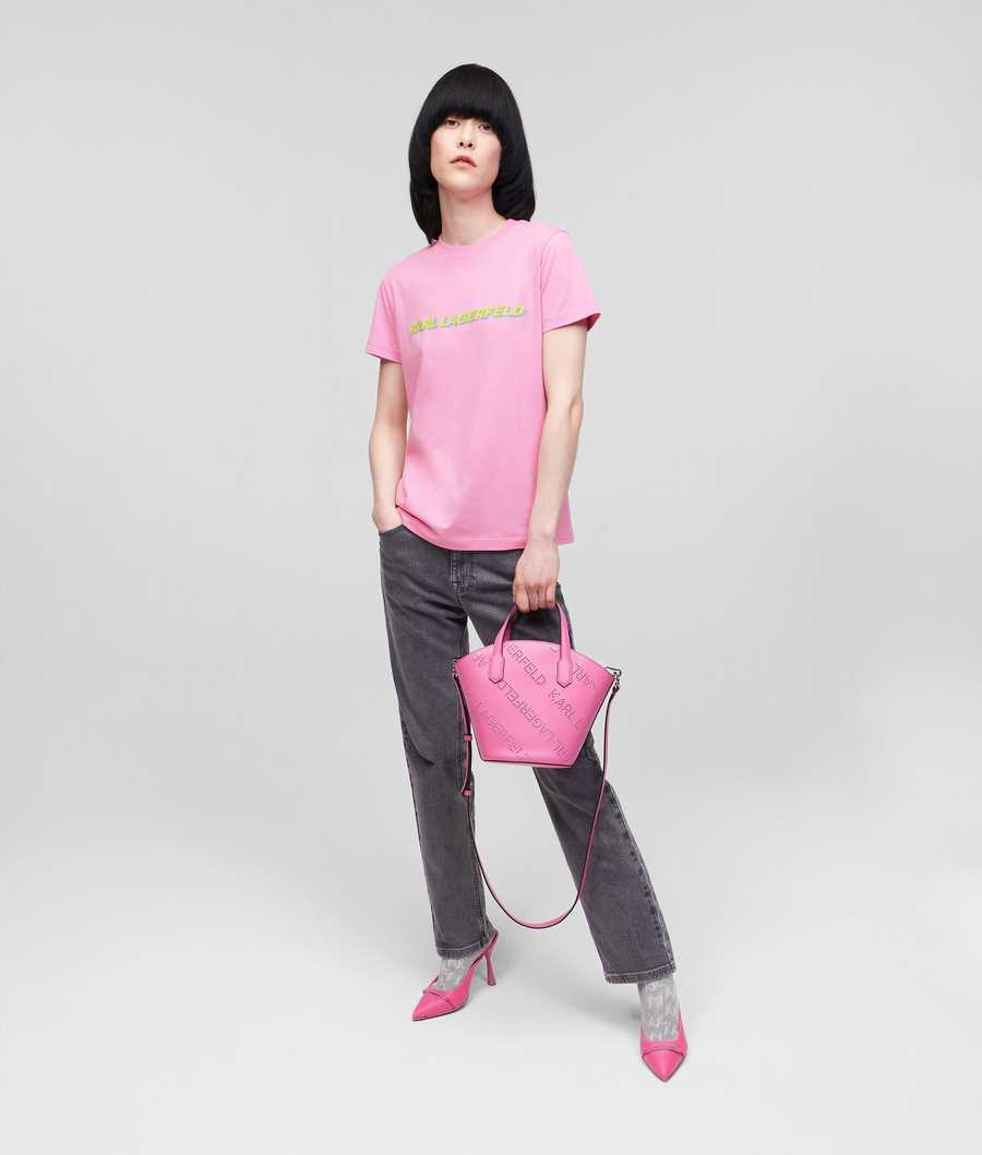 Pink Women's Karl Lagerfeld Karl Future Logo T-Shirts | TH517HFLE