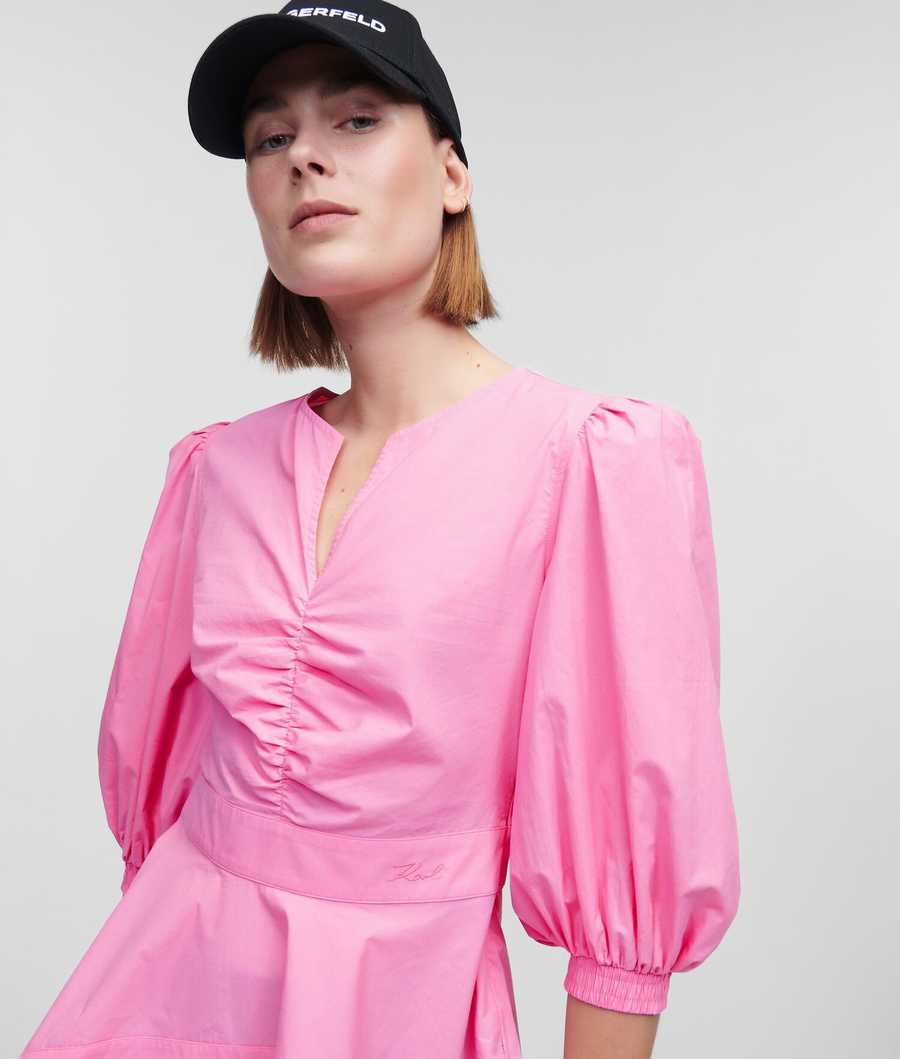 Pink Women's Karl Lagerfeld Poplin With Peplum Hem Blouses | TH931ZVSI