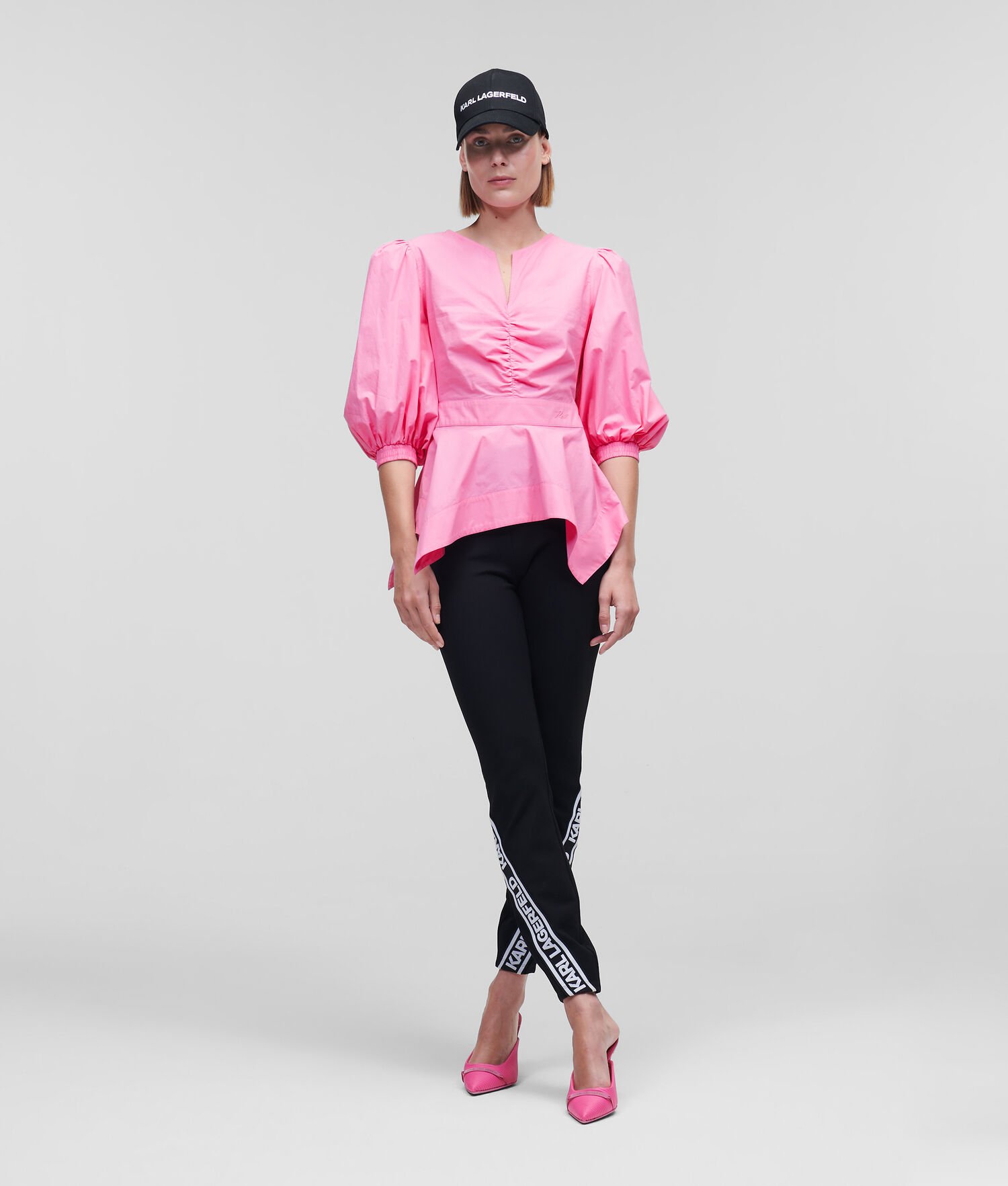 Pink Women\'s Karl Lagerfeld Poplin With Peplum Hem Blouses | TH931ZVSI