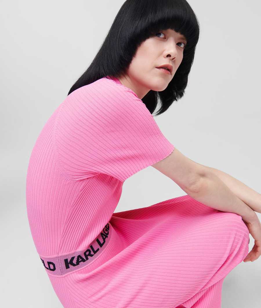 Pink Women's Karl Lagerfeld Short-sleeved Karl Logo Knit Dresses | TH819RXSH