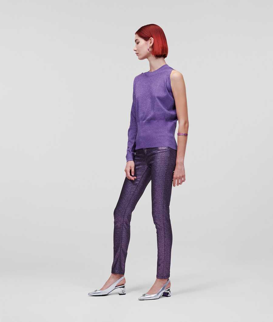 Purple Women's Karl Lagerfeld Iridescent Asymmetric Knitwear | TH562XBMK