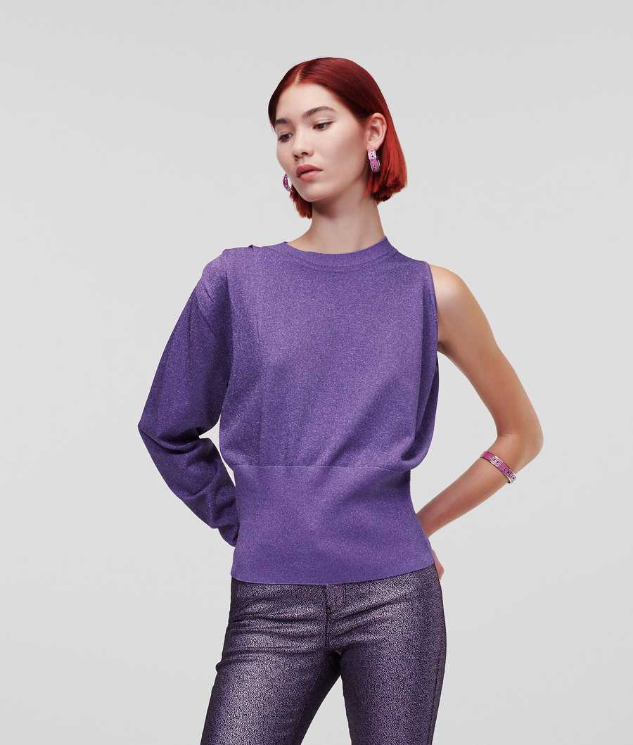 Purple Women\'s Karl Lagerfeld Iridescent Asymmetric Knitwear | TH562XBMK